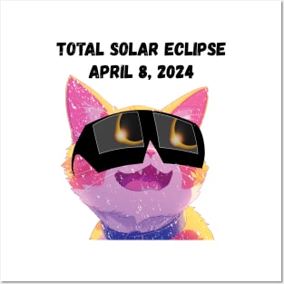 Total Solar Eclipse 2024 Grunge Cat-Black text Posters and Art